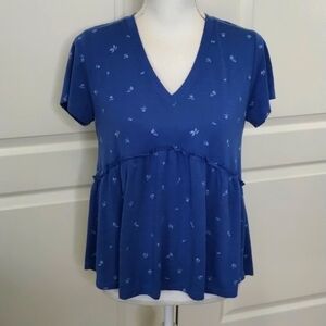Jun & Ivy blue small tiny floral high waist baby doll top size small